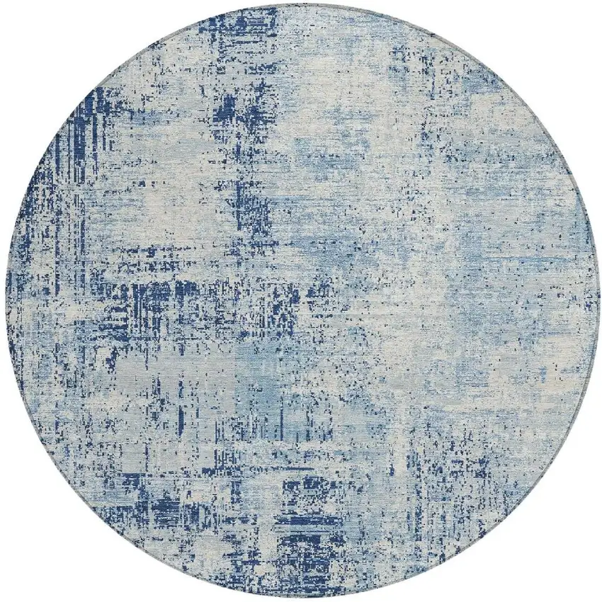 8' Blue And Wheat Round Abstract Washable Indoor Outdoor Area Rug Photo 5