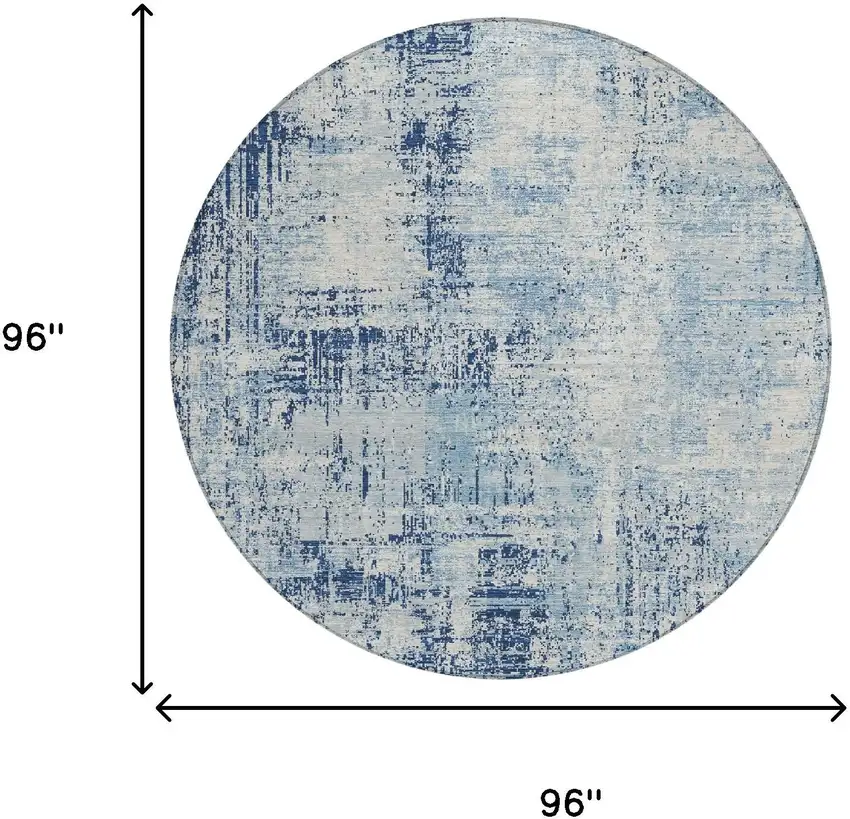 8' Blue And Wheat Round Abstract Washable Indoor Outdoor Area Rug Photo 8