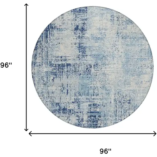 8' Blue And Wheat Round Abstract Washable Indoor Outdoor Area Rug Photo 8