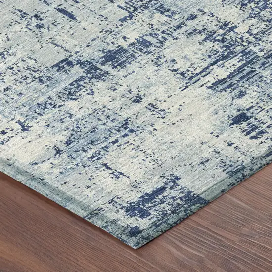 8' Blue And Wheat Round Abstract Washable Indoor Outdoor Area Rug Photo 6