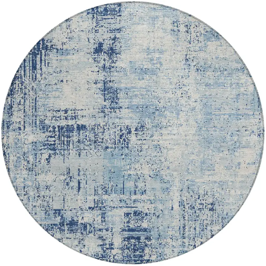 8' Blue And Wheat Round Abstract Washable Indoor Outdoor Area Rug Photo 2