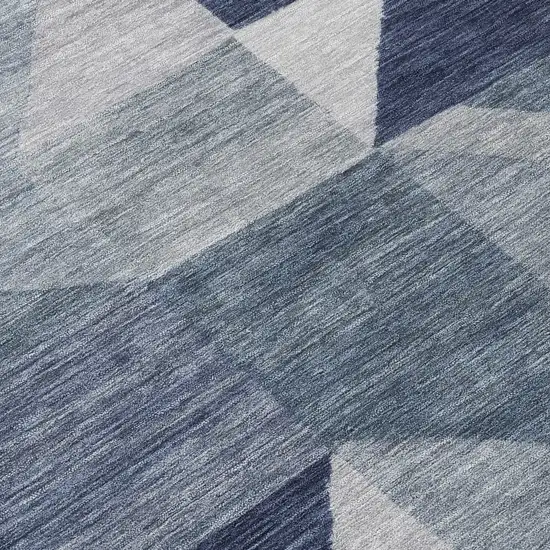 8' Blue And Wheat Round Geometric Washable Indoor Outdoor Area Rug Photo 9