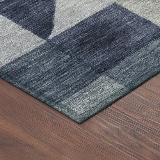 8' Blue And Wheat Round Geometric Washable Indoor Outdoor Area Rug Photo 8