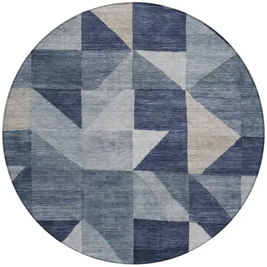 8' Blue And Wheat Round Geometric Washable Indoor Outdoor Area Rug Photo 2