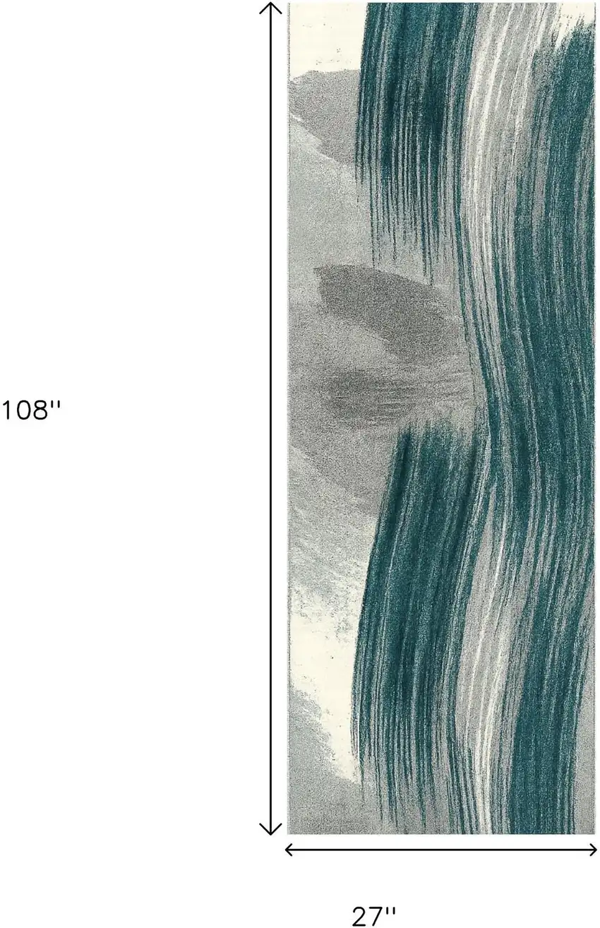 9' Blue And White Abstract Runner Rug Photo 3