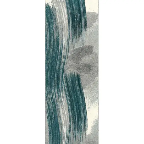 6' Blue And White Abstract Runner Rug Photo 4