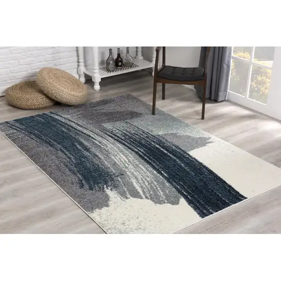 6' Blue And White Abstract Runner Rug Photo 8