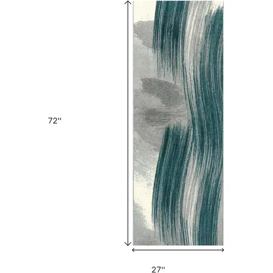 6' Blue And White Abstract Runner Rug Photo 3