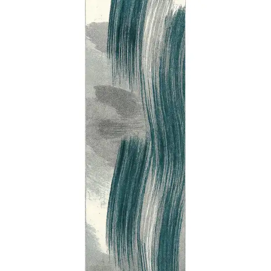 11' Blue And White Abstract Runner Rug Photo 2