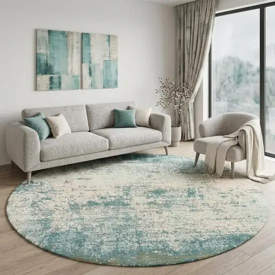 10' Blue And White Abstract Washable Round Rug With UV Protection Photo 1