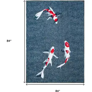 Photo of 8' Blue And White Abstract Washable Round Rug