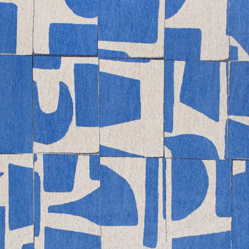 8' Blue And White Geometric Washable Round Rug Photo 3