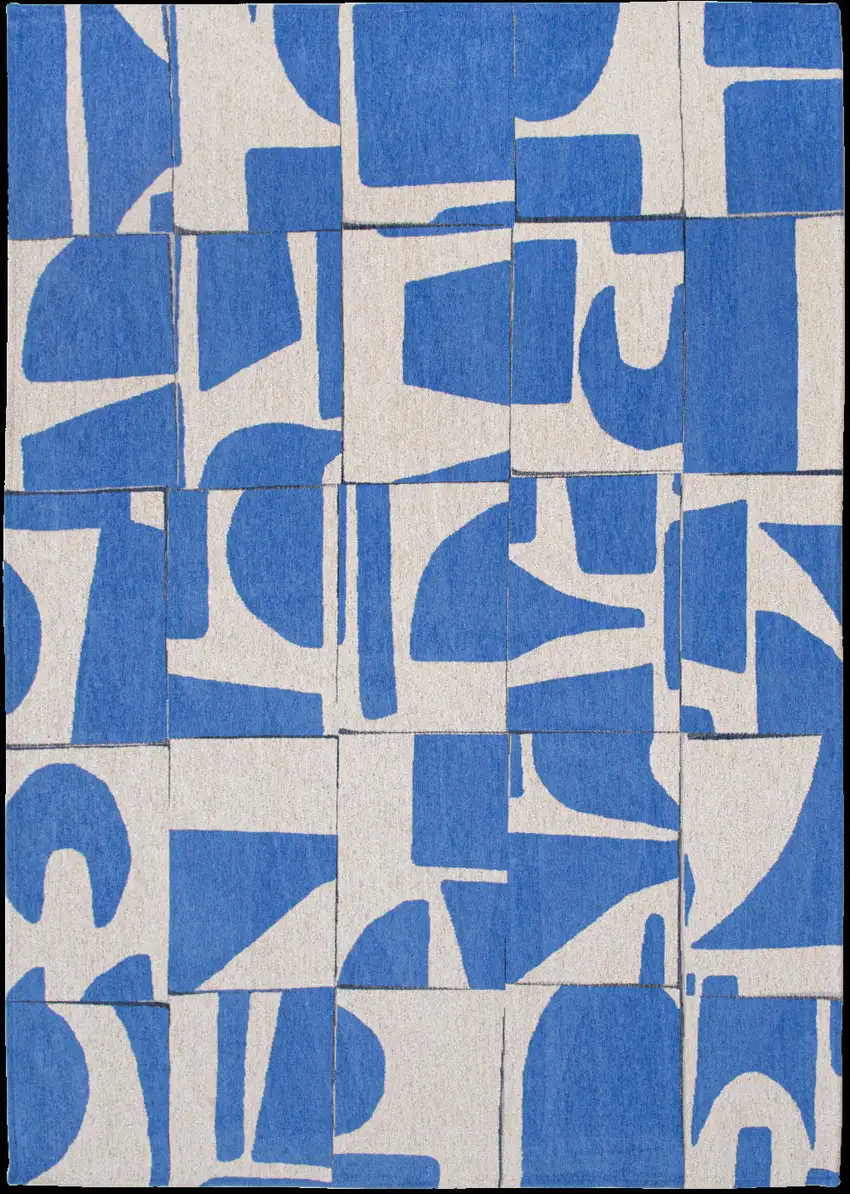 10' Blue And White Geometric Washable Runner Rug Photo 2