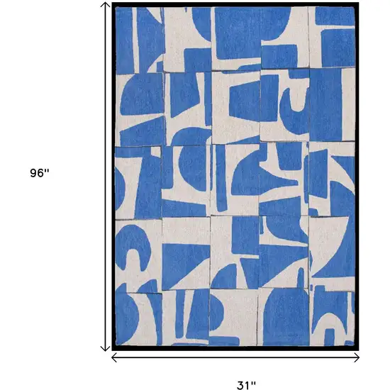 10' Blue And White Geometric Washable Runner Rug Photo 9