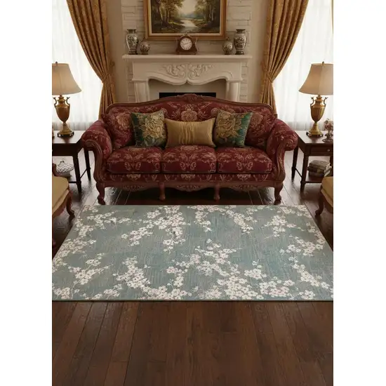 8' Blue And White Oriental Washable Round Rug With UV Protection Photo 1