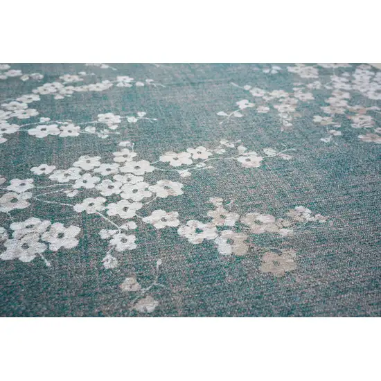 5' Blue And White Oriental Washable Round Rug With UV Protection Photo 9