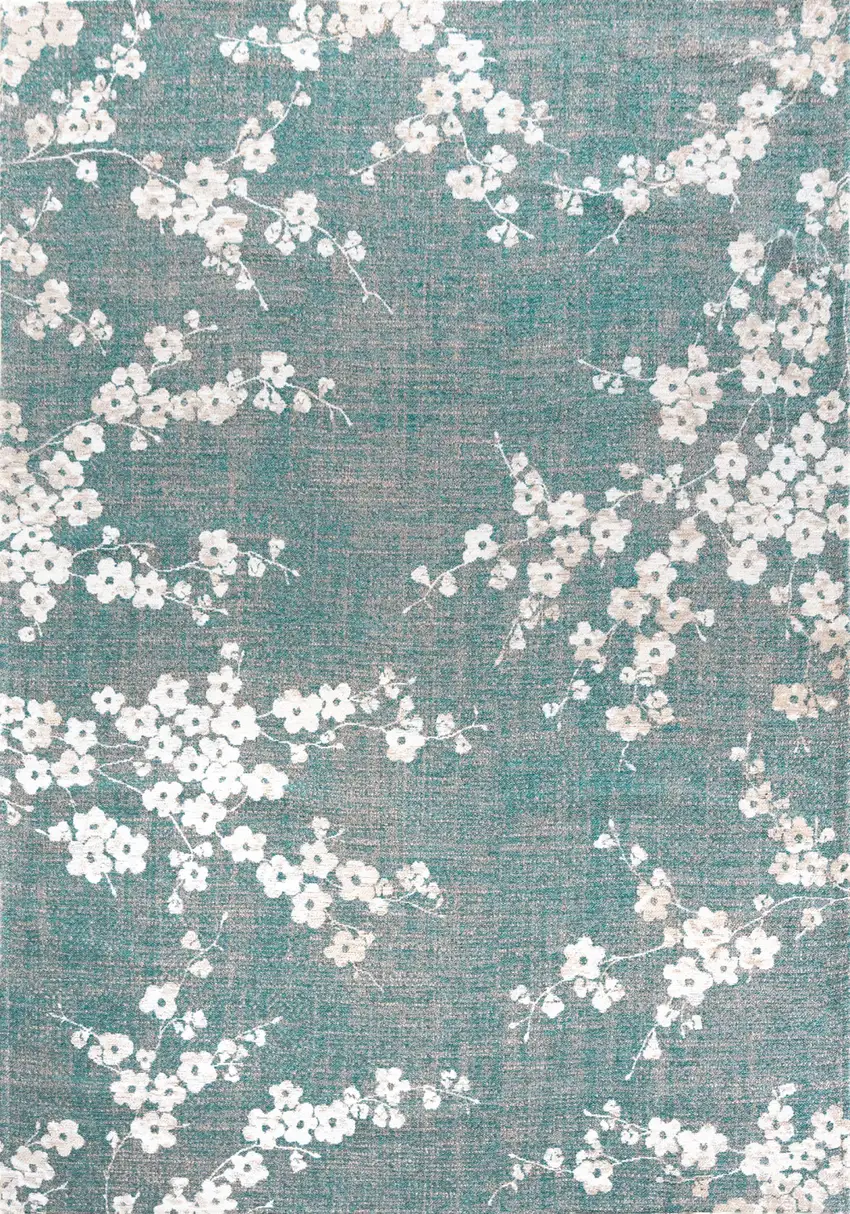 5' Blue And White Oriental Washable Round Rug With UV Protection Photo 2
