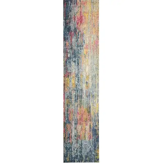 10' Blue And Yellow Abstract Runner Rug Photo 1