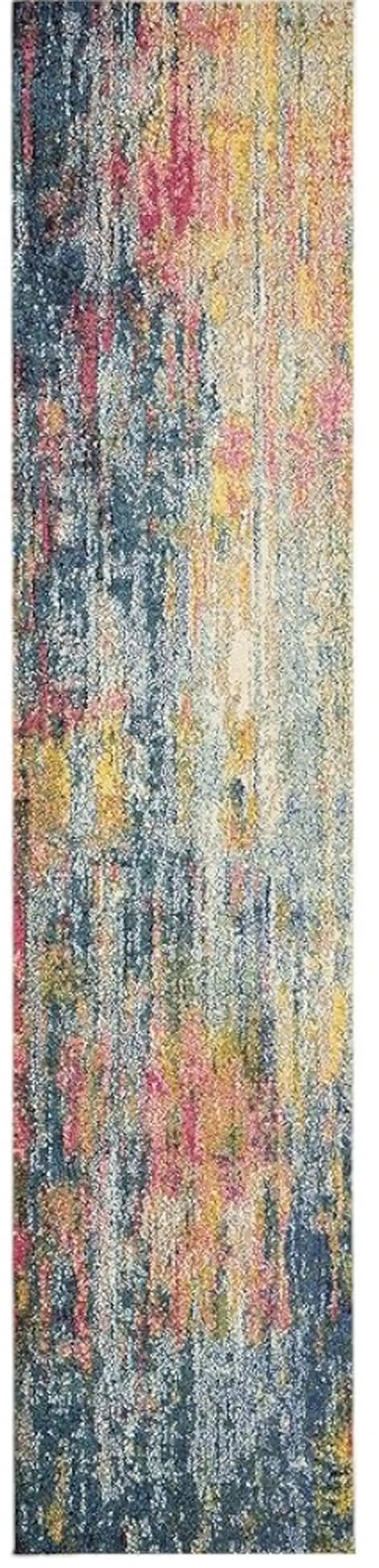 10' Blue And Yellow Abstract Runner Rug Photo 1