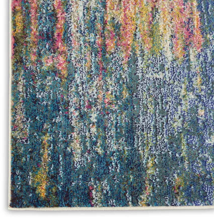 10' Blue And Yellow Abstract Runner Rug Photo 9