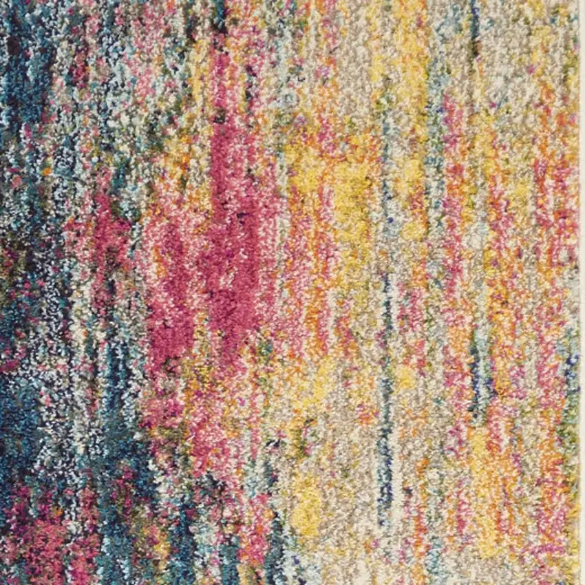 10' Blue And Yellow Abstract Runner Rug Photo 3