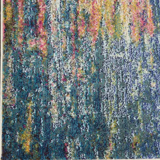 10' Blue And Yellow Abstract Runner Rug Photo 7