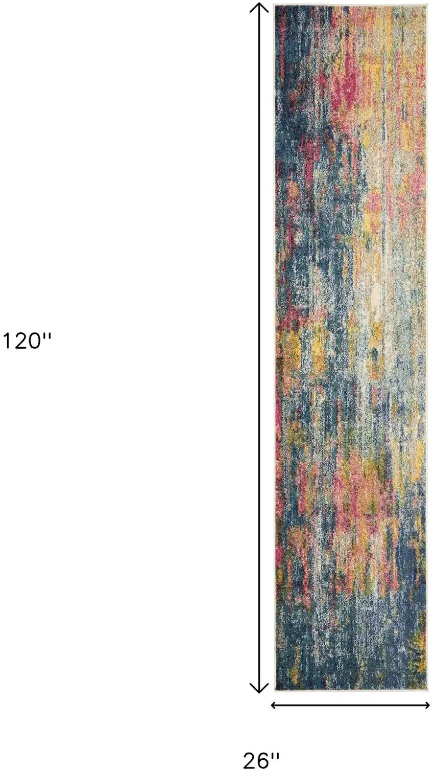 10' Blue And Yellow Abstract Runner Rug Photo 3