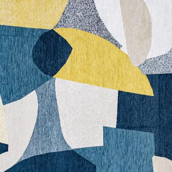 8' Blue And Yellow Abstract Washable Round Rug Photo 3