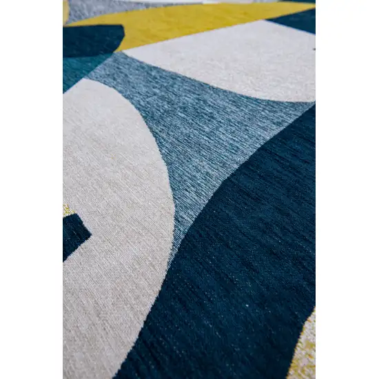 8' Blue And Yellow Abstract Washable Round Rug Photo 6