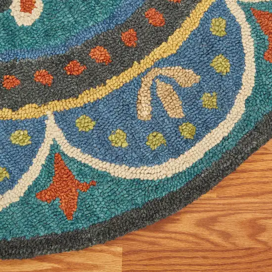5' Blue And Yellow Wool Medallion Hand Tufted Round Rug Photo 5