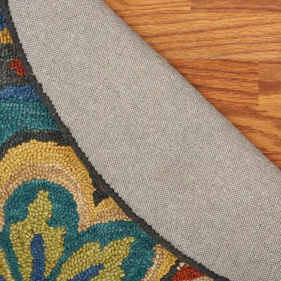 5' Blue And Yellow Wool Medallion Hand Tufted Round Rug Photo 6