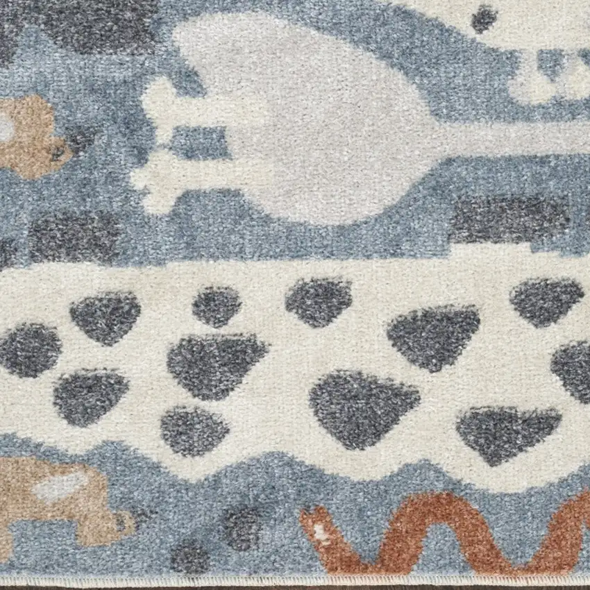 6' Blue Animal Print Power Loom Runner Rug Photo 9