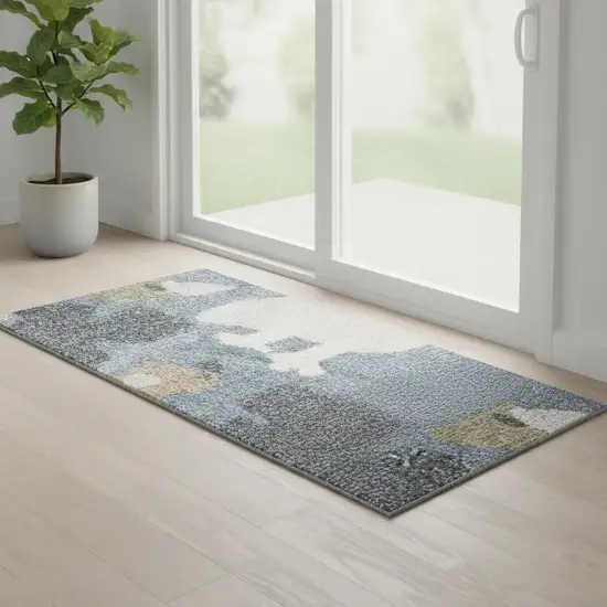 6' Blue Animal Print Power Loom Runner Rug Photo 1