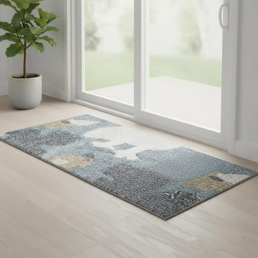 6' Blue Animal Print Power Loom Runner Rug Photo 1
