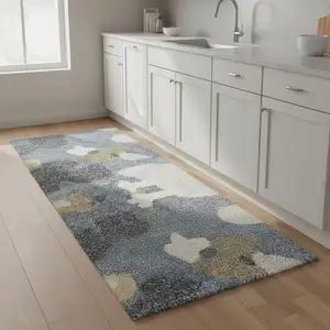 Photo of 8' Blue Animal Print Power Loom Runner Rug