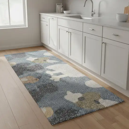 8' Blue Animal Print Power Loom Runner Rug Photo 1