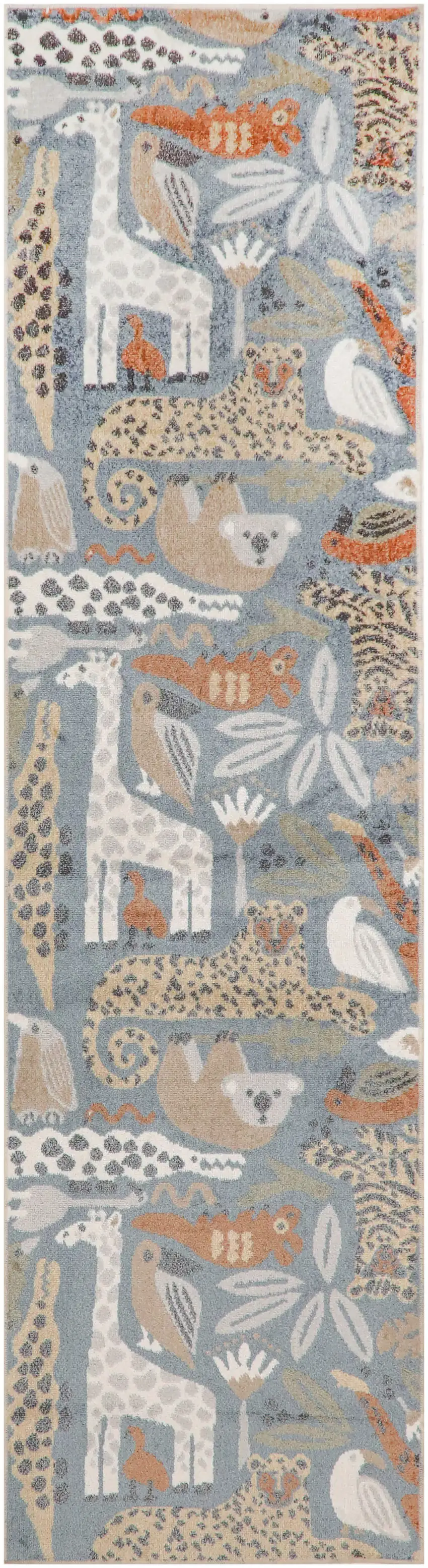 8' Blue Animal Print Power Loom Runner Rug Photo 8