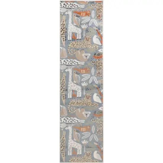 8' Blue Animal Print Power Loom Runner Rug Photo 8