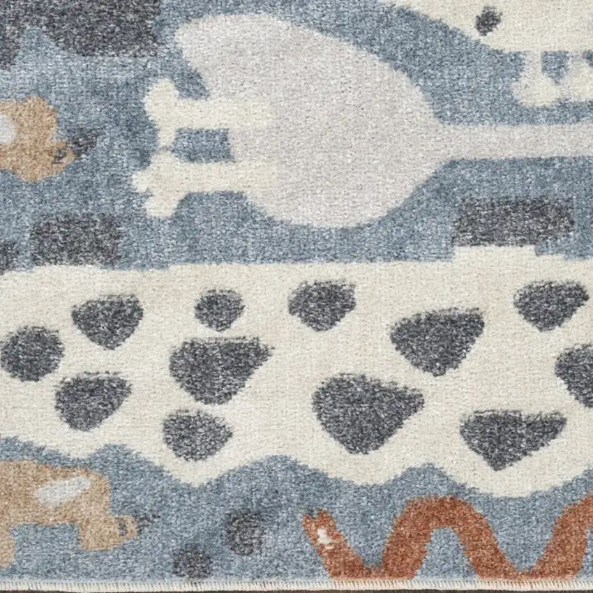 8' Blue Animal Print Power Loom Runner Rug Photo 9