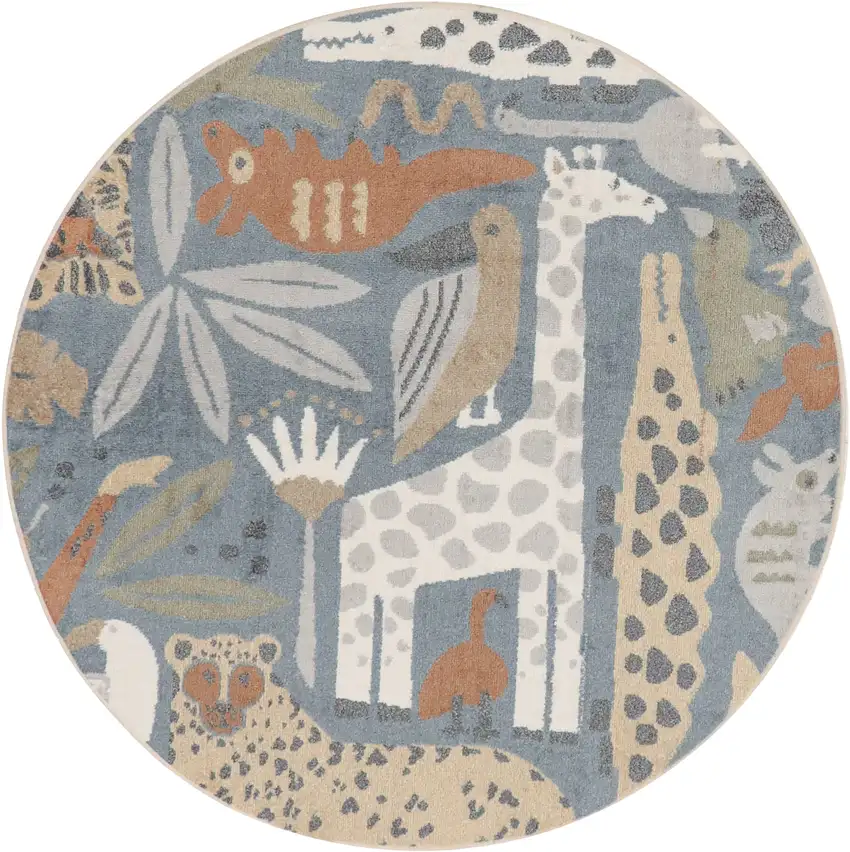 8' Blue Animal Print Round Rug Photo 2