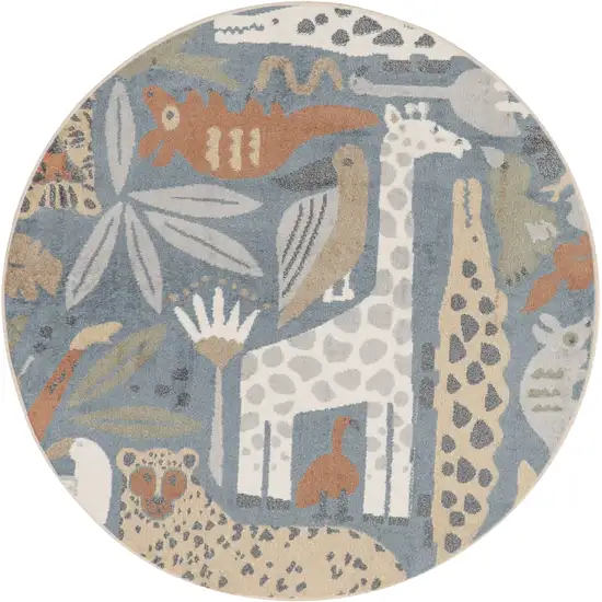 8' Blue Animal Print Round Rug Photo 2