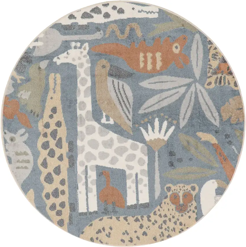 8' Blue Animal Print Round Rug Photo 3