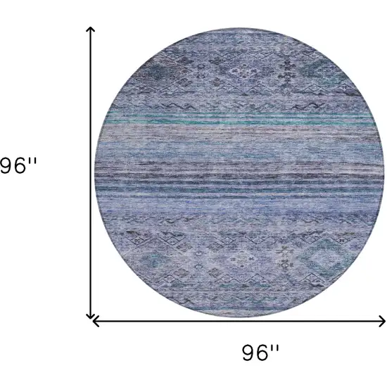 8' Blue Aqua And Charcoal Round Floral Washable Indoor Outdoor Area Rug Photo 3