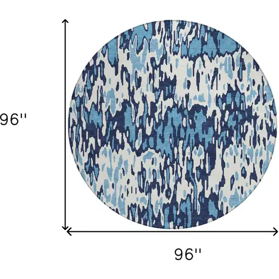 8' Blue Aqua And Ivory Round Striped Washable Indoor Outdoor Area Rug Photo 3
