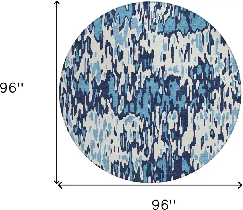 8' Blue Aqua And Ivory Round Striped Washable Indoor Outdoor Area Rug Photo 3