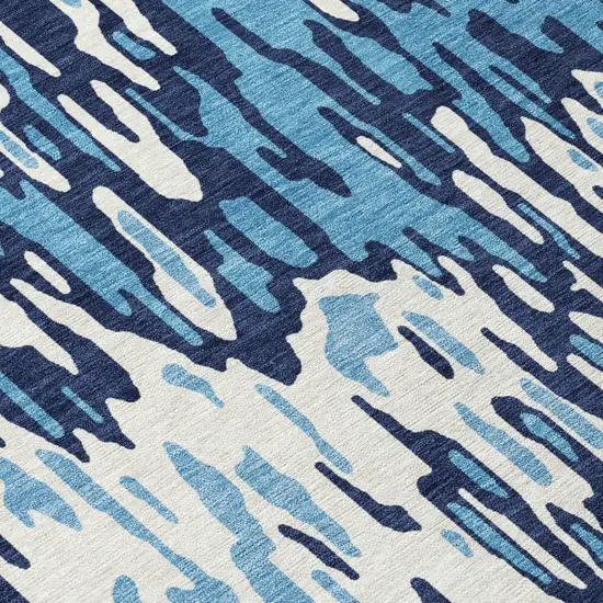 8' Blue Aqua And Ivory Round Striped Washable Indoor Outdoor Area Rug Photo 8