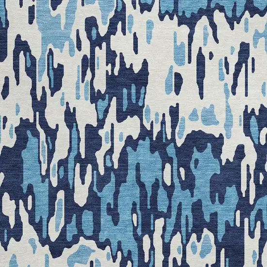 8' Blue Aqua And Ivory Round Striped Washable Indoor Outdoor Area Rug Photo 4