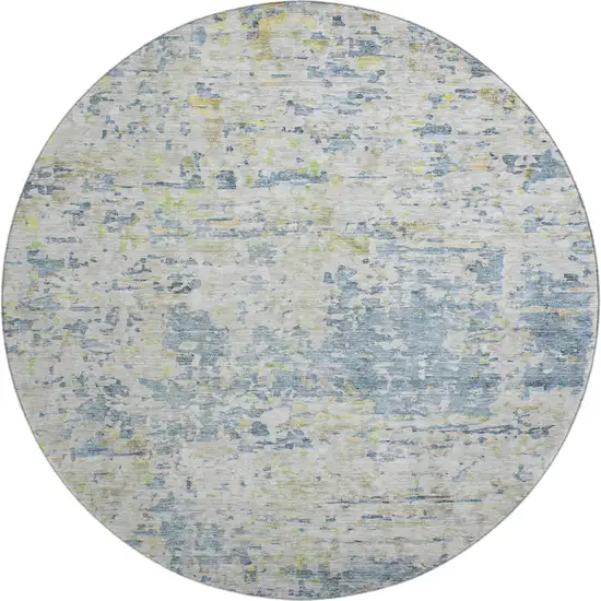 8' Blue Beige And Gold Abstract Washable Round Rug With UV Protection Photo 1
