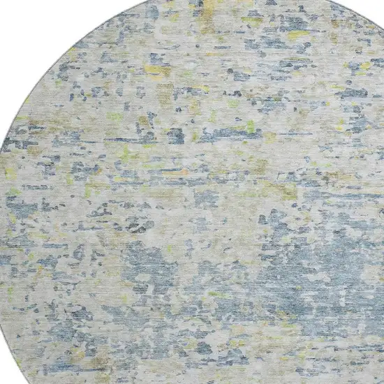 8' Blue Beige And Gold Abstract Washable Round Rug With UV Protection Photo 2