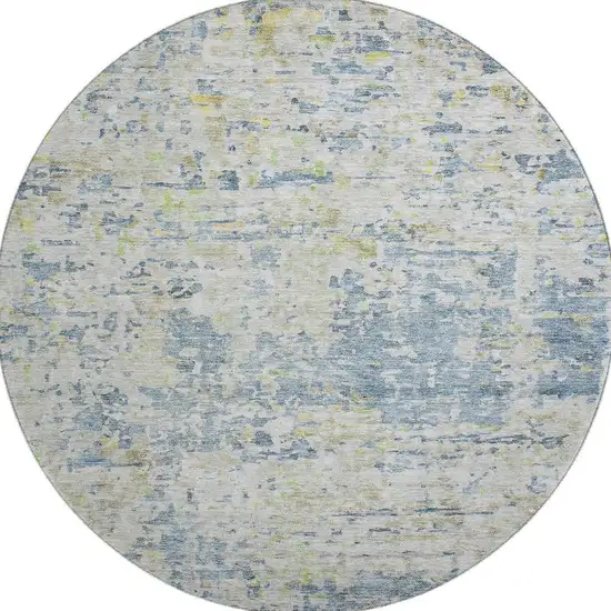 8' Blue Beige And Gold Abstract Washable Round Rug With UV Protection Photo 3